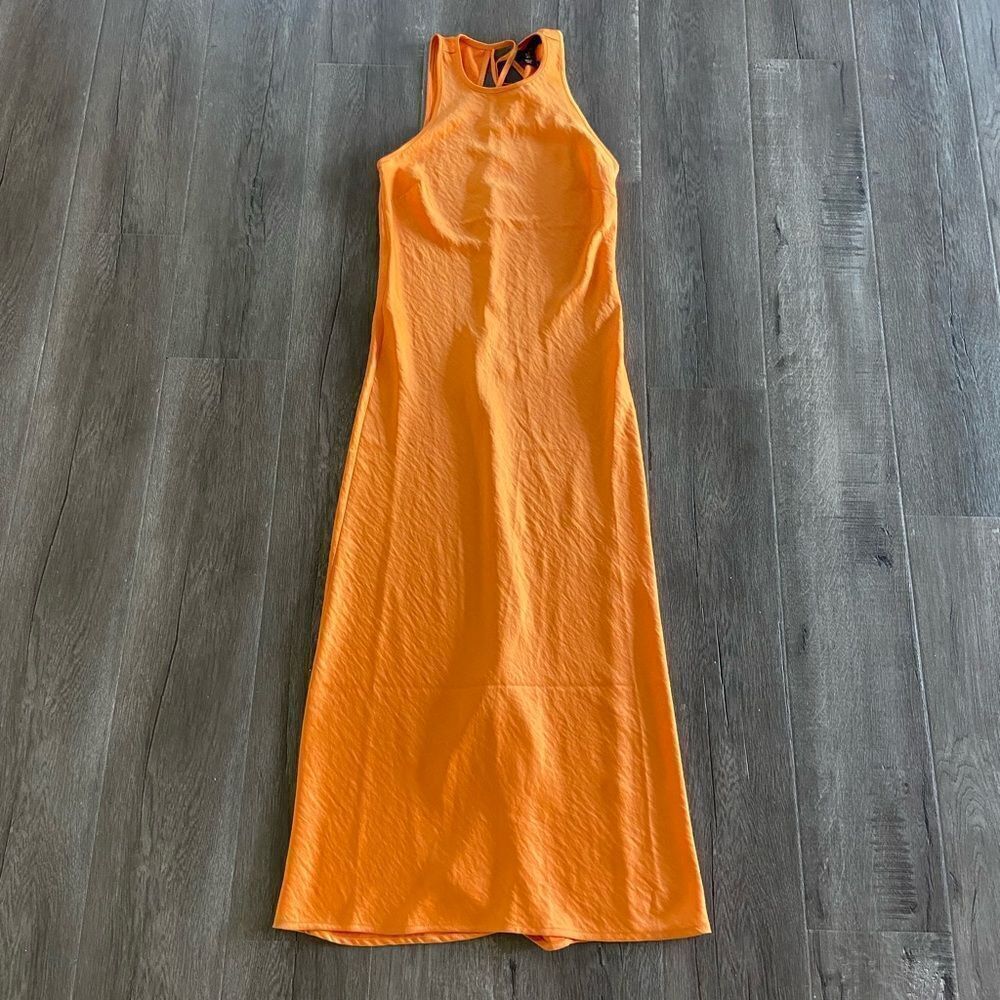House of Harlow 1960 Orange Satin Midi Dress